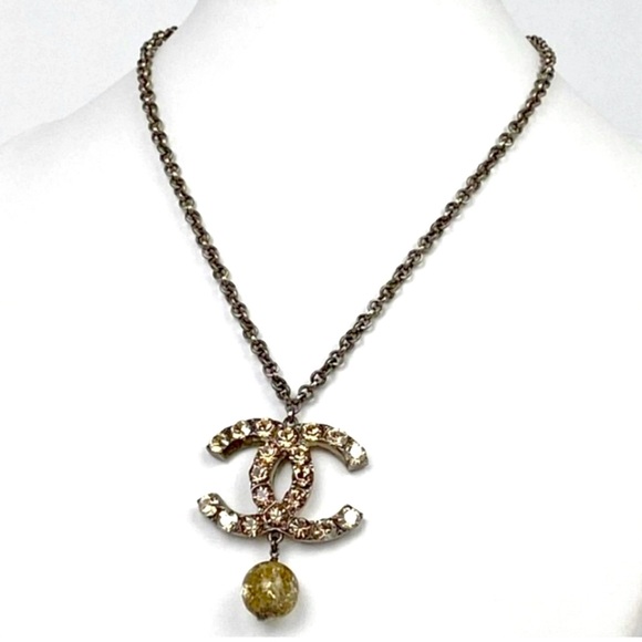 Chanel 06 XL Champagne CC Crystal Dangle Pendant Necklace. - Picture 4 of 9